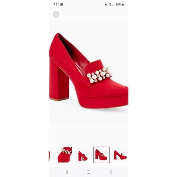 New 7 JustFab Adele Throwback Chili Pepper Embellished Platform High Heel Shoes - Picture 4 of 12